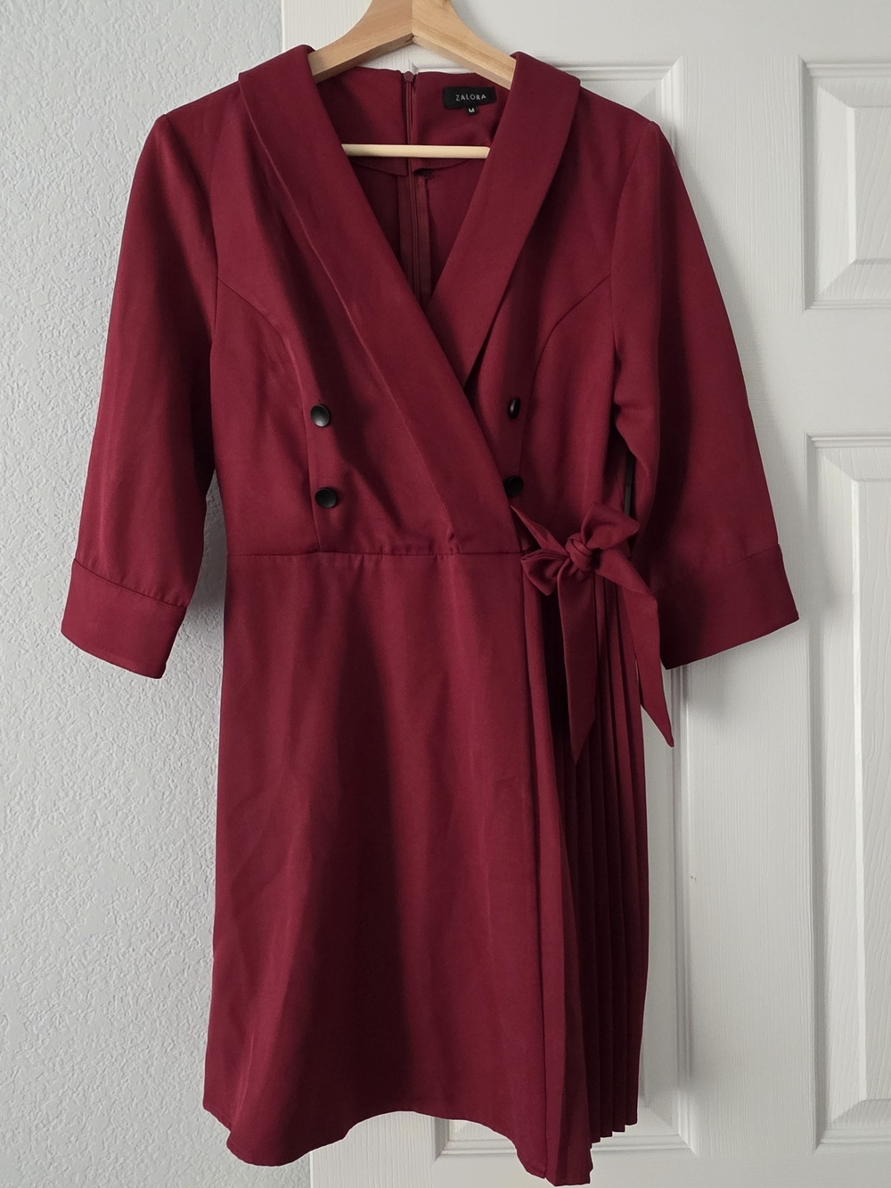 Zalora Deep Red Wrap-Style Midi Dress with Side Tie